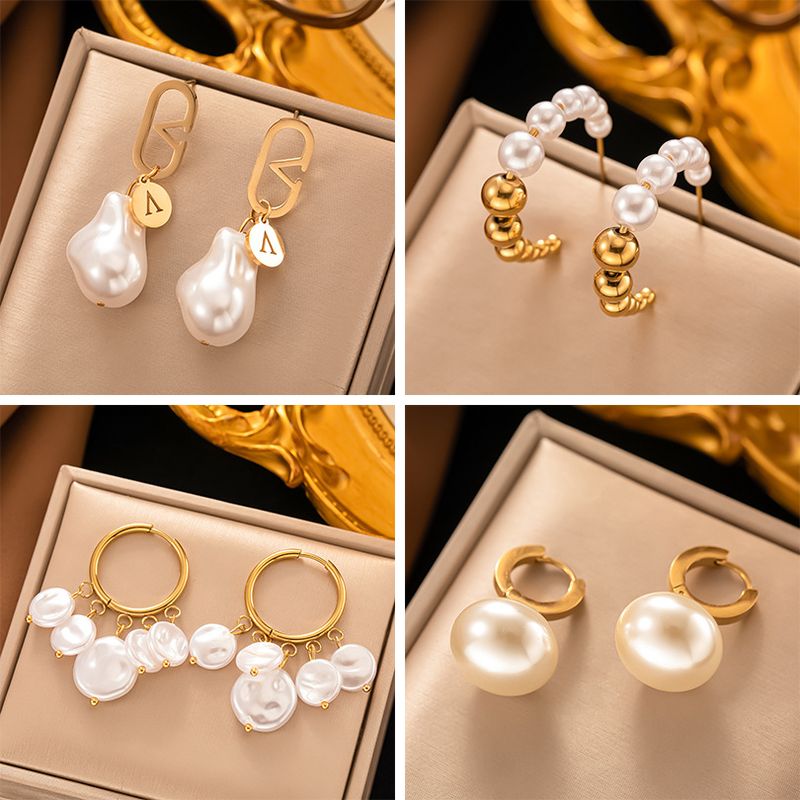 1 Pair Vintage Style C Shape Round Letter Plating 304 Stainless Steel Plastic 18K Gold Plated Drop Earrings