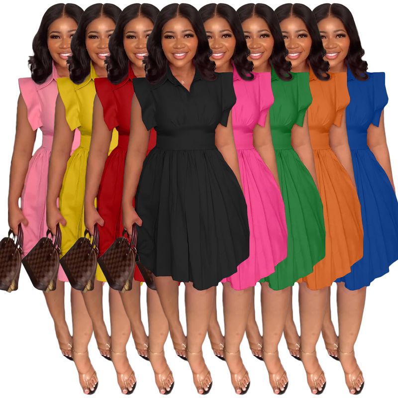 Women's Regular Dress Elegant Turndown Sleeveless Solid Color Knee-length Business