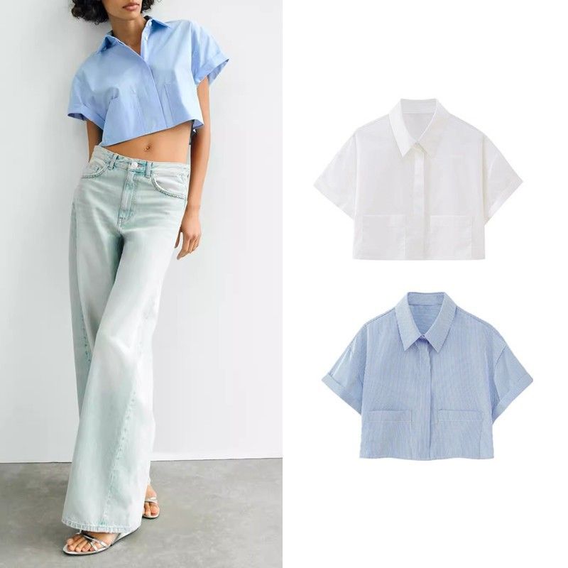 Women's Blouse Short Sleeve Blouses Pocket Classic Style Solid Color