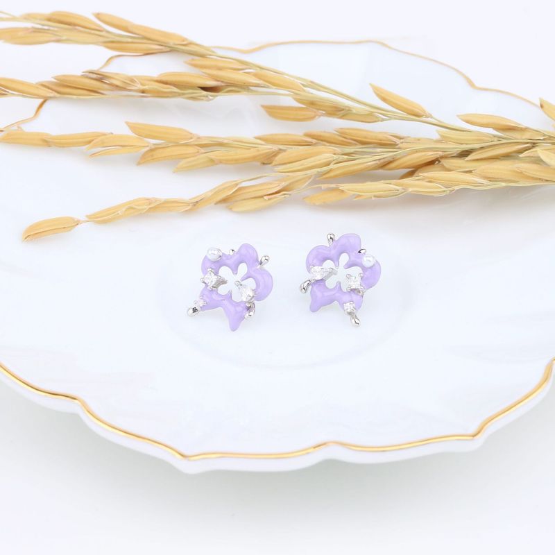 1 Pair Fairy Style Sweet Flower Enamel Plating Inlay Sterling Silver Zircon White Gold Plated Gold Plated Ear Studs