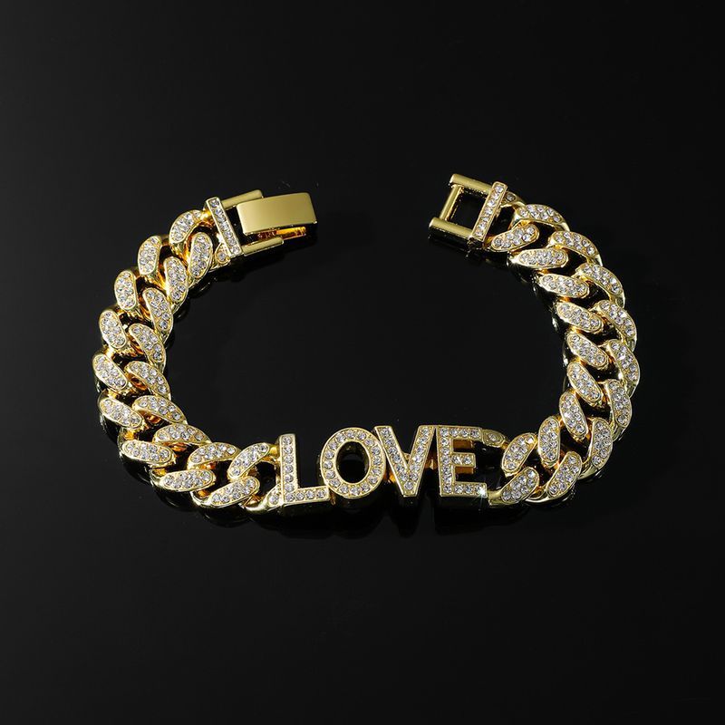 Hip-hop Love Alloy Plating Inlay Rhinestones Men's Bracelets