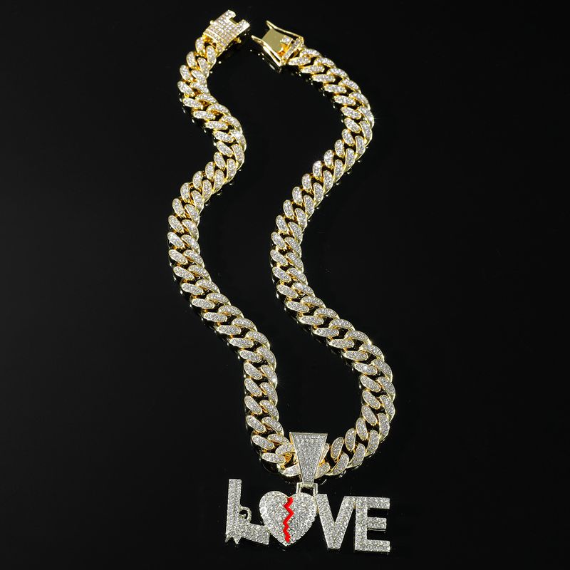 Hip Hop Amor Aleación Enchapado Embutido Diamantes De Imitación Hombres Collar Colgante Collar Colgante