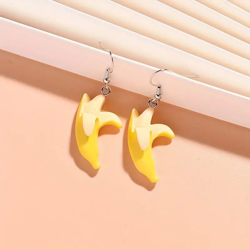 1 Paire Drôle Sucré Banane Placage Résine Synthétique Plaqué Argent Boucles D'oreilles