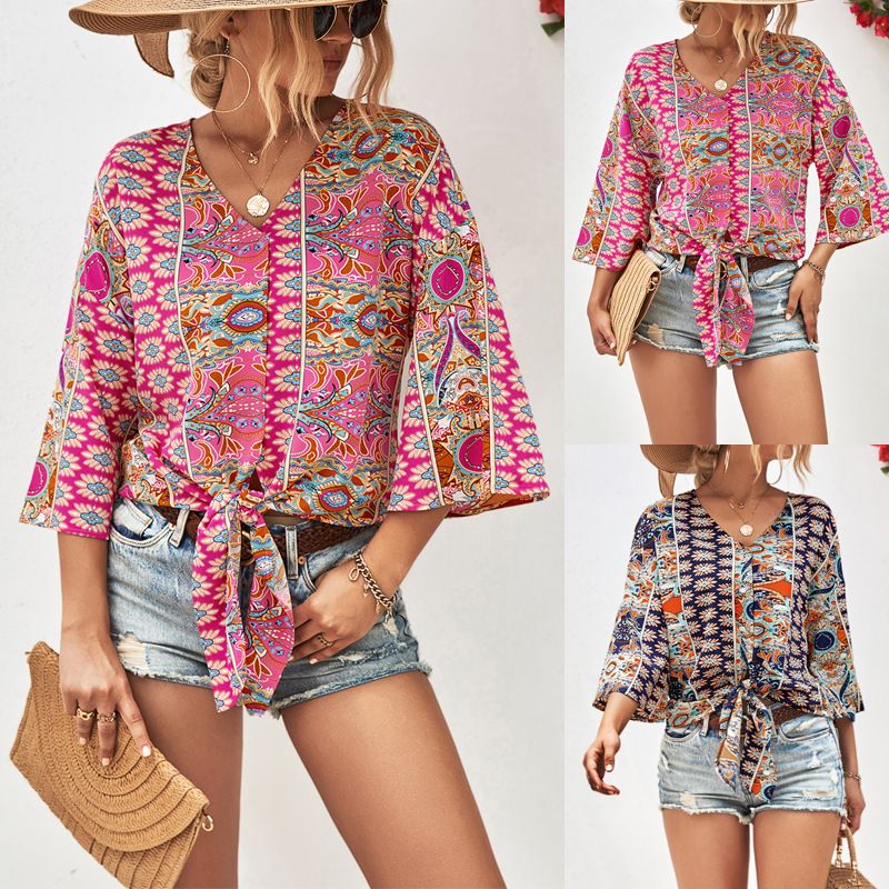 Women's Blouse 3/4 Length Sleeve Blouses Printing Casual Vacation Printing