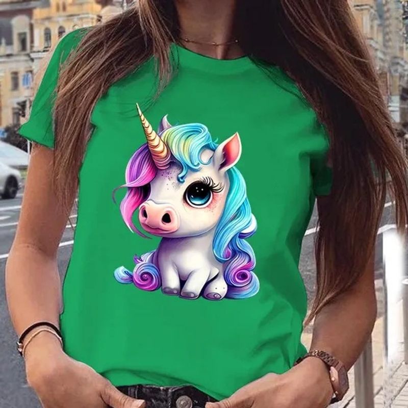 Mujeres Playera Manga Corta Camisetas Impresión Casual Unicornio