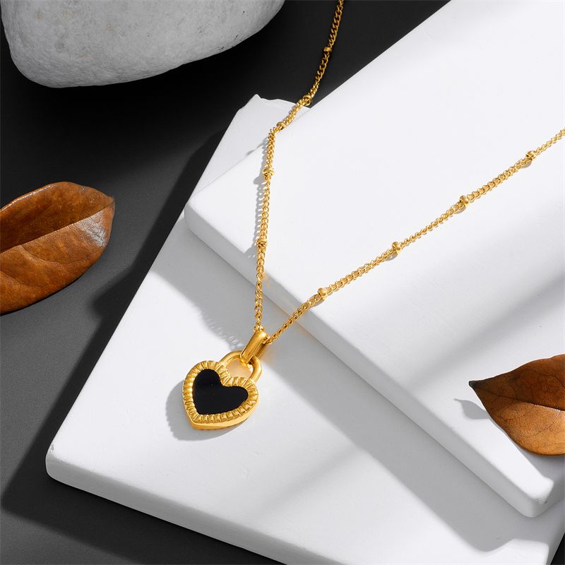 Titanium Steel Sweet Simple Style Plating Inlay Heart Shape Acrylic Pendant Necklace