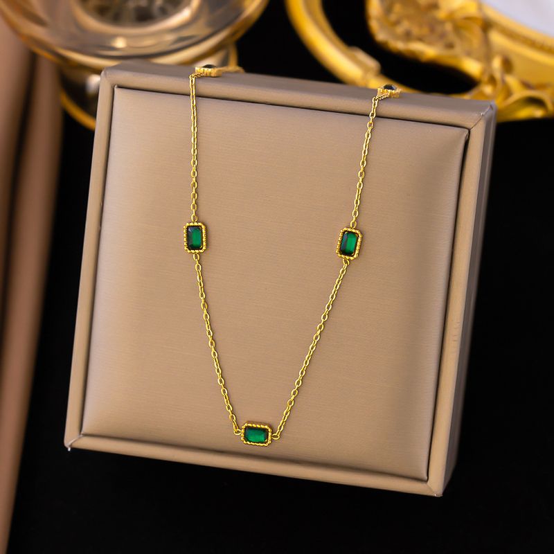 Acero Inoxidable 304 Chapados en oro de 18k Elegante Enchapado Embutido Rectángulo Diamantes De Imitación Artificiales Pulsera Collar
