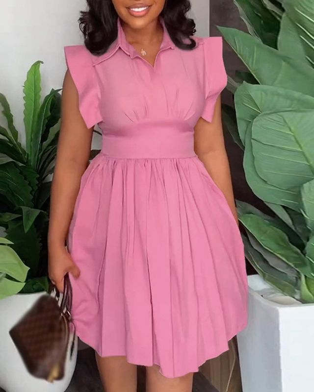 Damen Etui Kleid Lässiges Hemd Kragen Druck Ärmelloses Einfarbiges Kurzes Mini Kleid Täglich