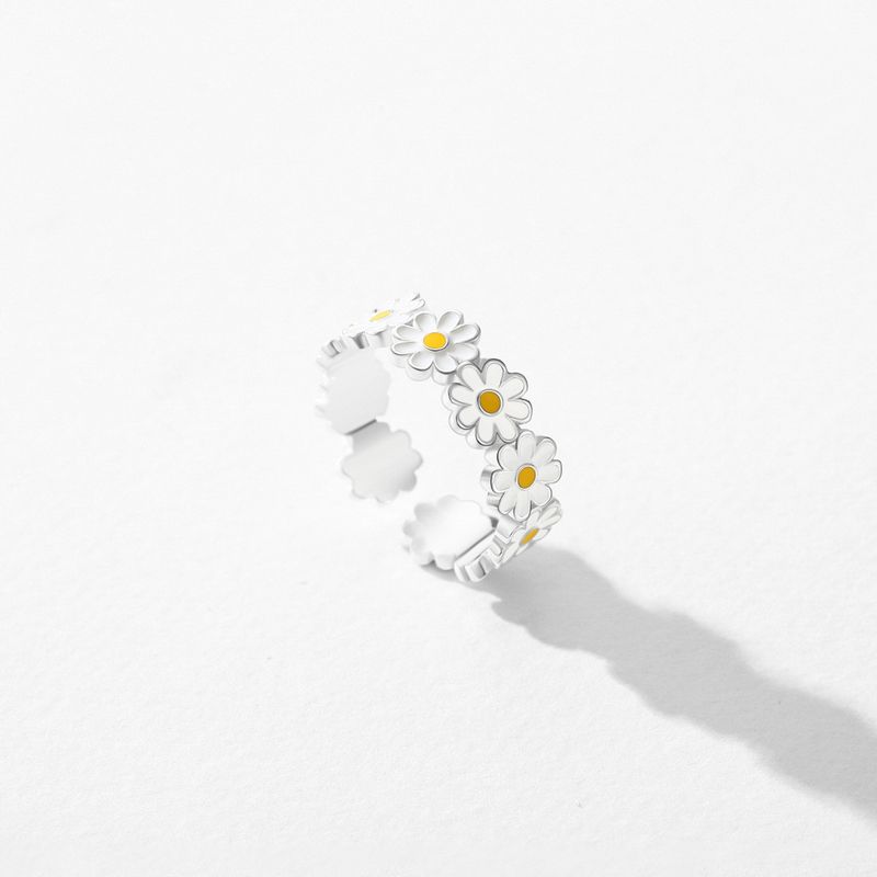 Simple Style Flower Sterling Silver Epoxy Silver Plated Rings