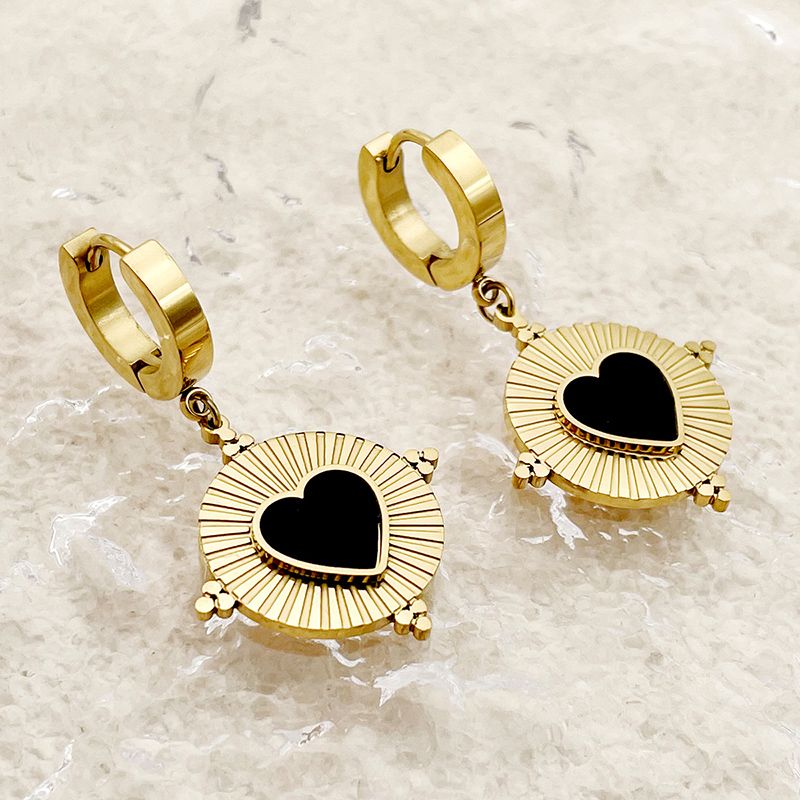 1 Pair Vintage Style Sweet Heart Shape Polishing Enamel Plating 304 Stainless Steel 14K Gold Plated Drop Earrings