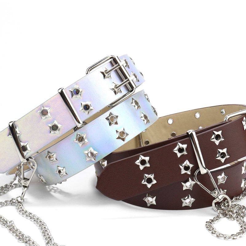 Punk Solid Color Pu Leather Iron Women's Leather Belts