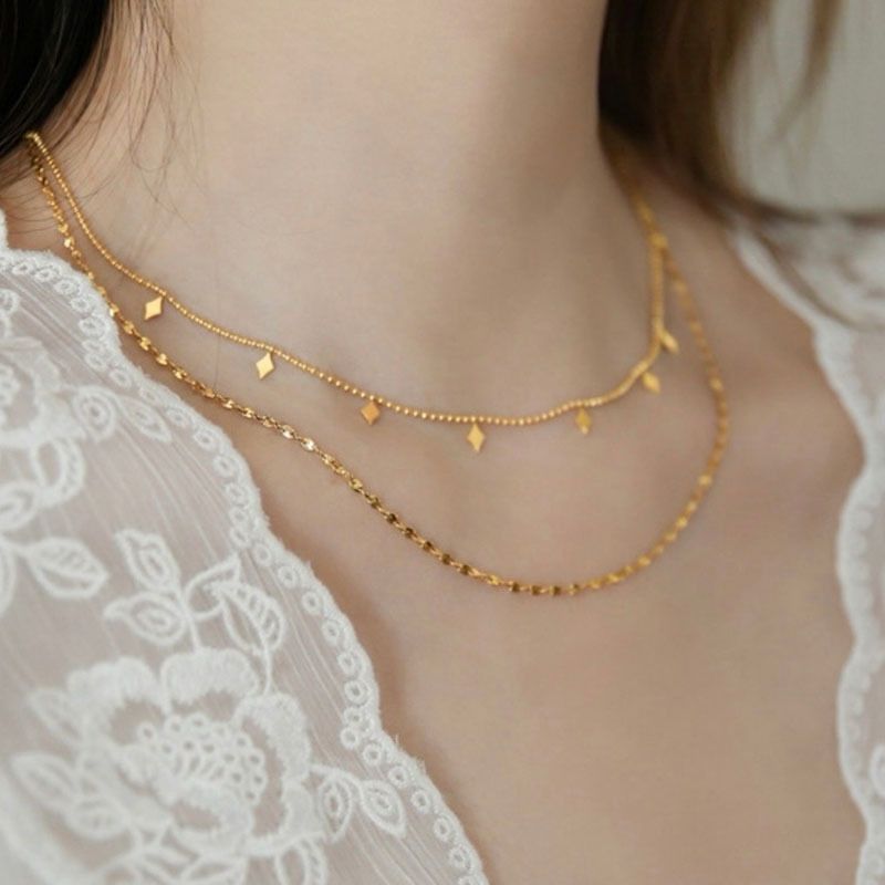 Einfacher Stil Einfarbig Titan Stahl Überzug Vergoldet Geschichtete Halskette