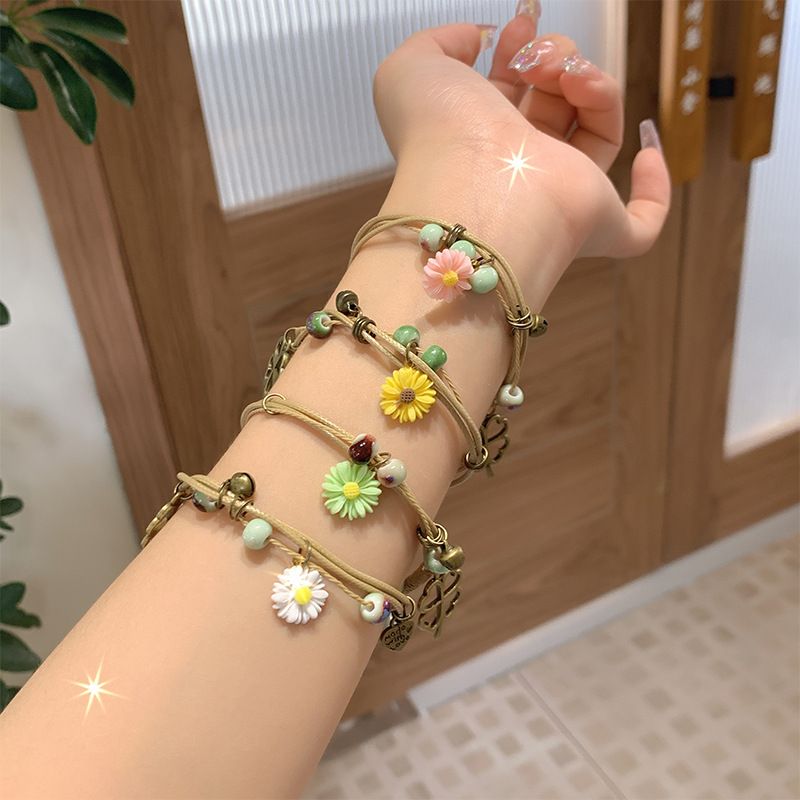 Casual Simple Style Four Leaf Clover Butterfly Daisy Baroque Pearls Ceramics Beaded Plating Braid White Gold Plated Women's Bracelets