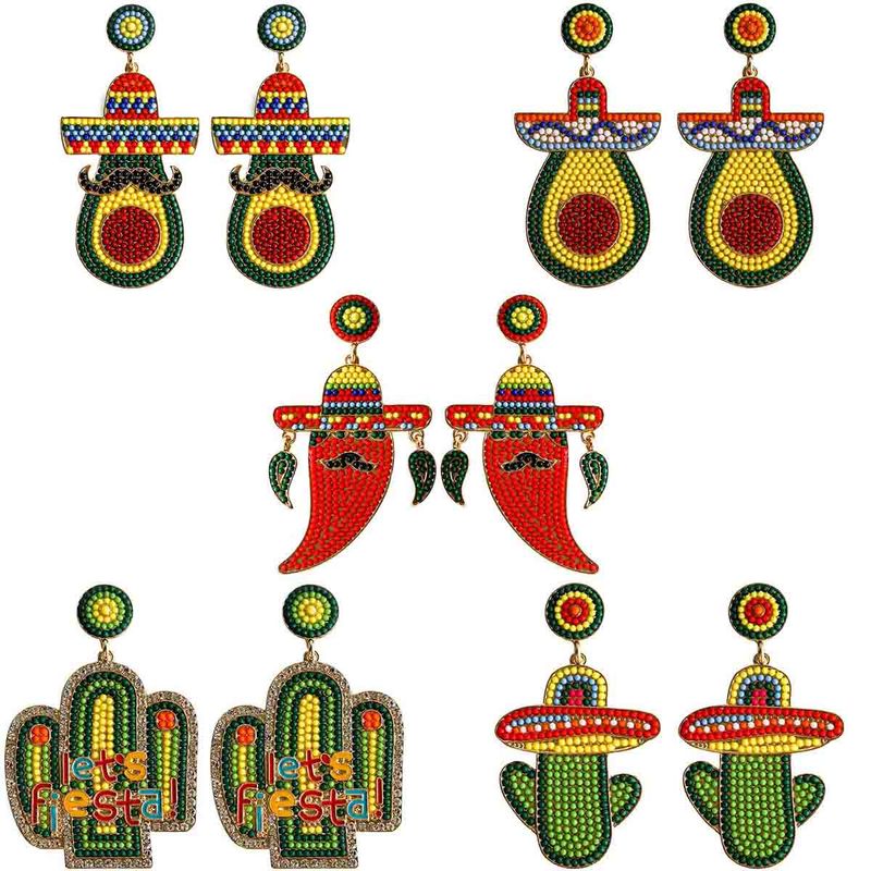 1 Pair Casual Exaggerated Ethnic Style Cactus Inlay Alloy Resin Drop Earrings