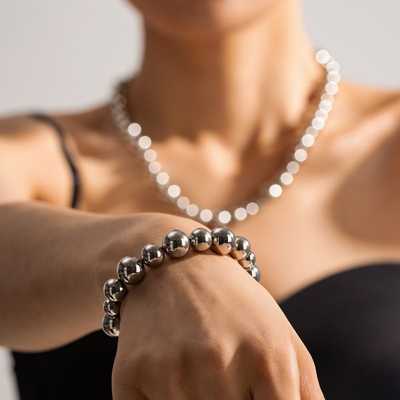 Großhandel Elegant Retro Einfarbig Rostfreier Stahl Perlen Armbänder Halskette
