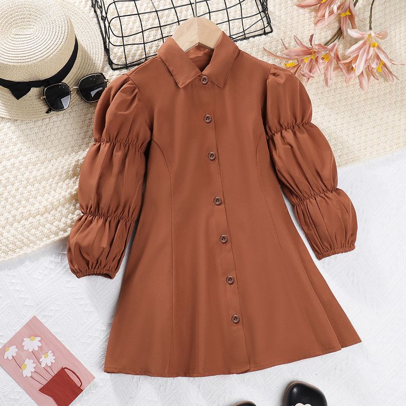 Simple Style Solid Color Pleated Polyester Girls Dresses