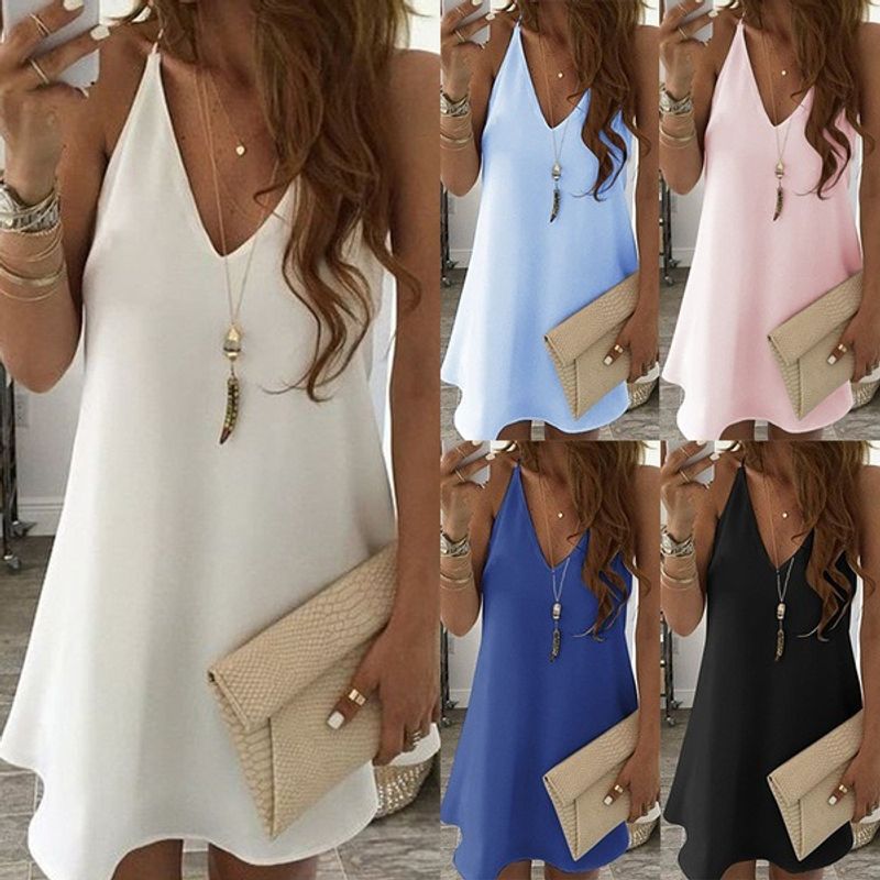 Women's Strap Dress Simple Style V Neck Sleeveless Solid Color Knee-length Daily