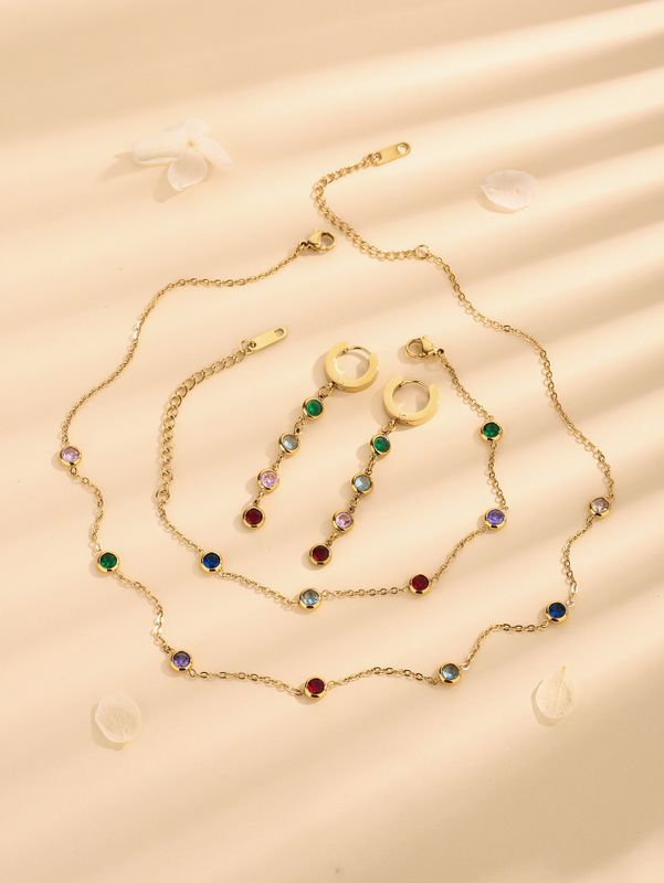 Wholesale Elegant Lady Simple Style Round Steel Inlay Rhinestones Bracelets Earrings Necklace
