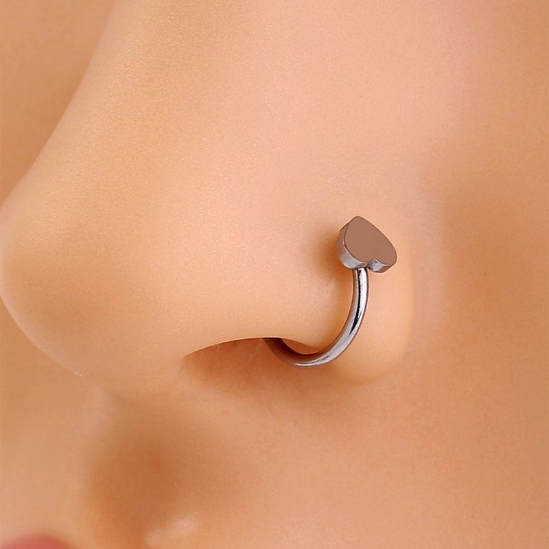 Hip-hop Heart Shape Solid Color Stainless Steel Nose Ring