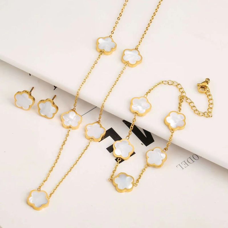 Titanium Steel 18K Gold Plated Simple Style Streetwear Petal Acrylic Bracelets Earrings Necklace