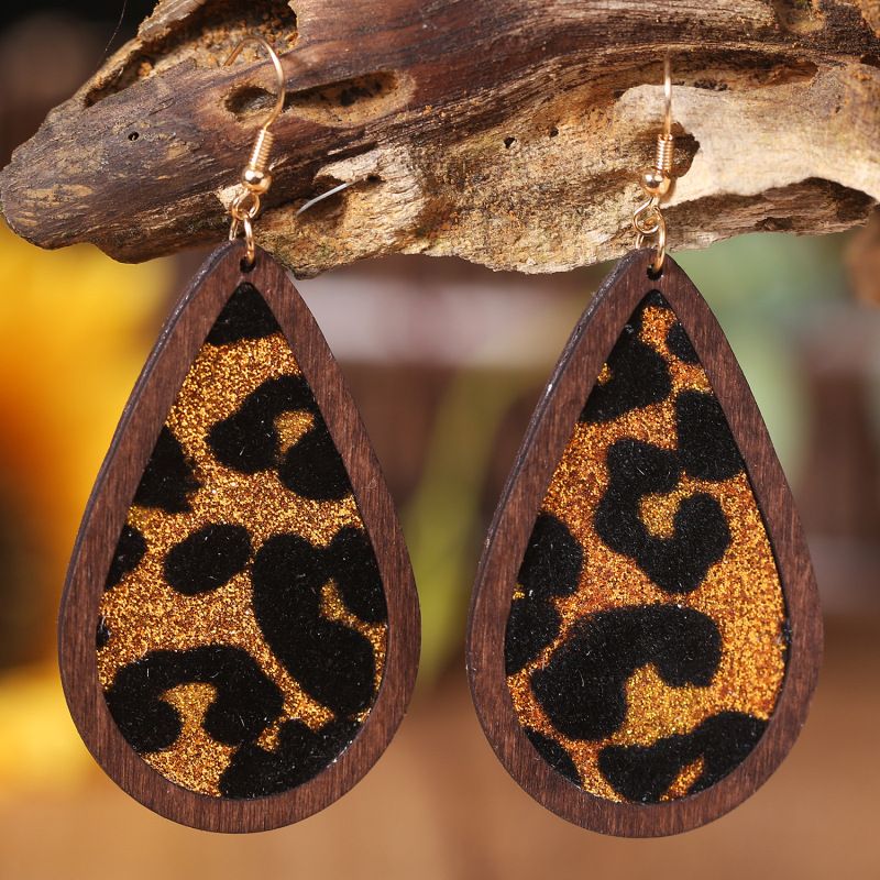 1 Pair Simple Style Water Droplets Wood Iron Earrings