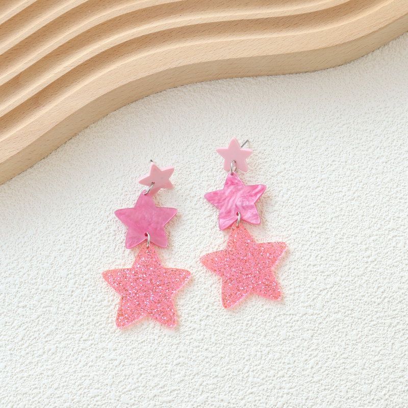 1 Pair Simple Style Star Patchwork Arylic Drop Earrings