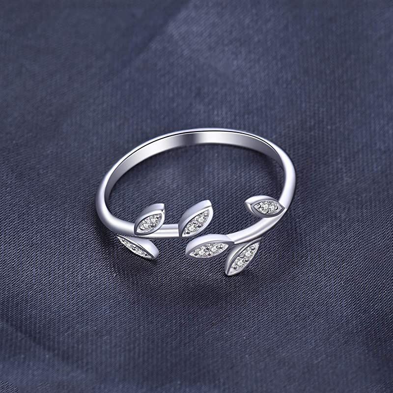 Style Simple Feuille Argent Sterling Incruster Zircon Anneaux