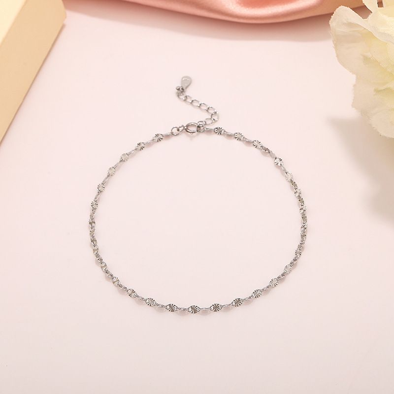 Simple Style Solid Color Sterling Silver Inlay Zircon Women's Anklet