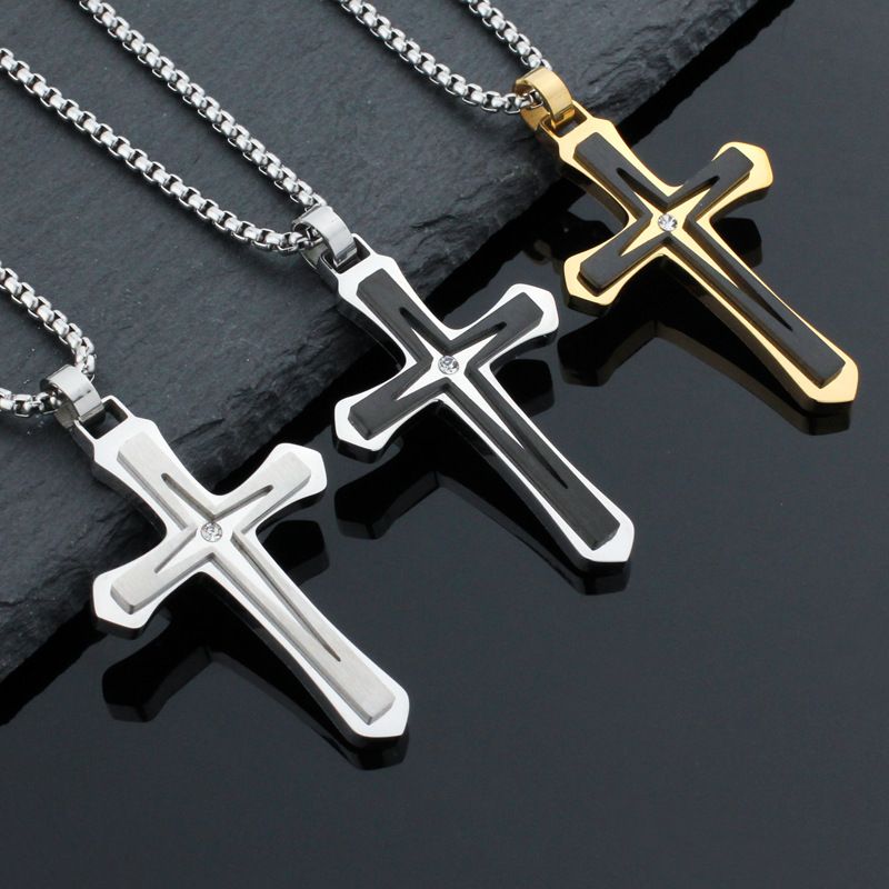 Hip-hop Cross Titanium Steel Inlay Zircon Unisex Pendant Necklace