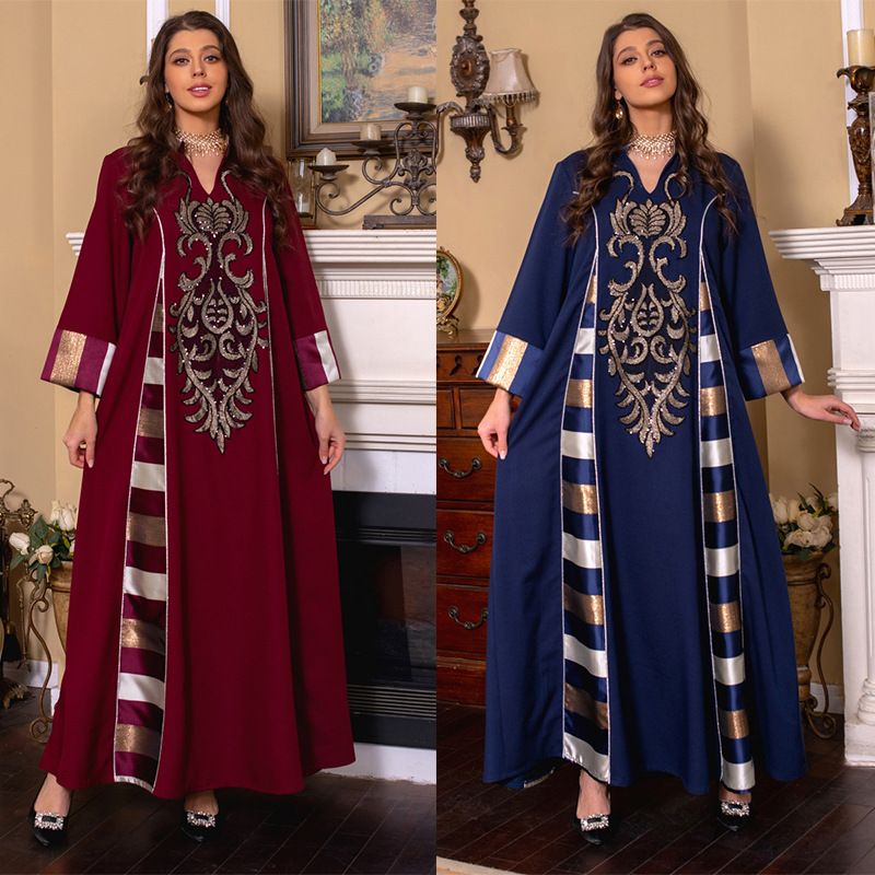 Women's Abaya Ethnic Style V Neck Long Sleeve Printing Banquet