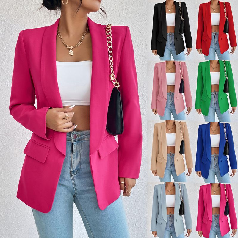 Women's Coat Long Sleeve Blazers Pocket Business Solid Color