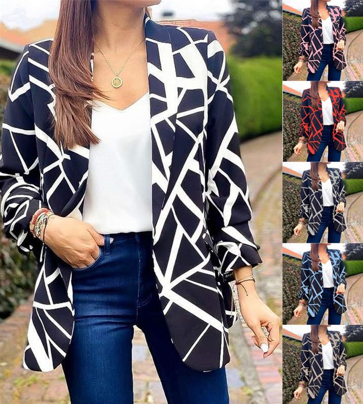 Women's Coat Long Sleeve Blazers Printing Business Geometric