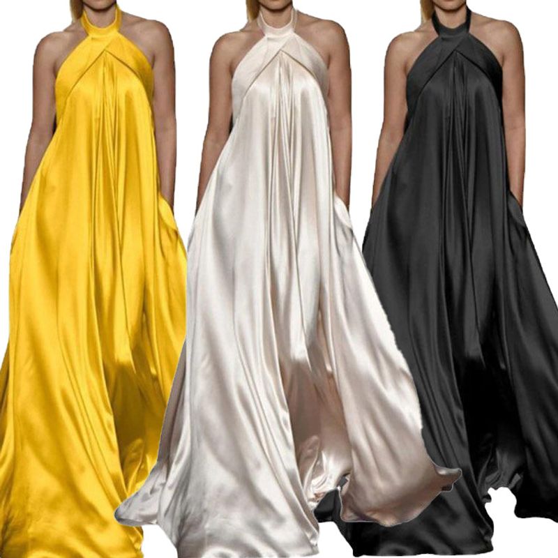 Women's Swing Dress Elegant Round Neck Sleeveless Solid Color Maxi Long Dress Banquet Stage