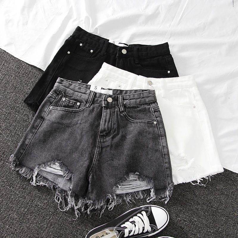 Women's Daily Street Casual Solid Color Shorts Tassel Ripped Shorts