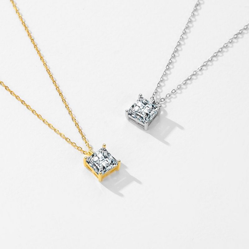Ig Style Elegant Simple Style Square Sterling Silver Plating Inlay Zircon 14k Gold Plated Rhodium Plated Solitaire Necklace