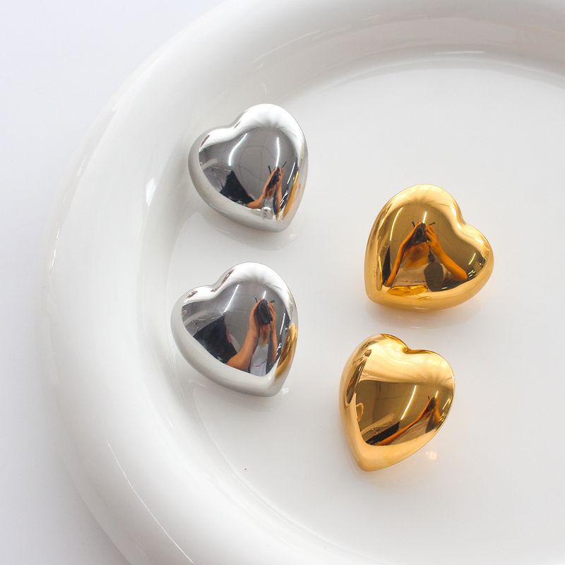 1 Pair Simple Style Heart Shape Plating 304 Stainless Steel 18K Gold Plated Ear Studs