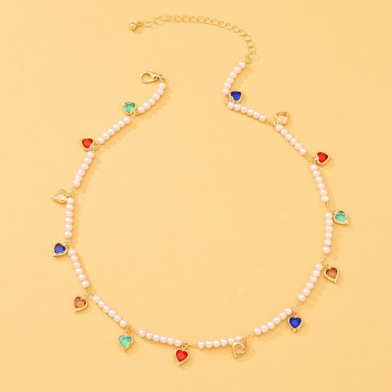 Sweet Heart Shape Alloy Beaded Inlay Artificial Crystal Women's Necklace