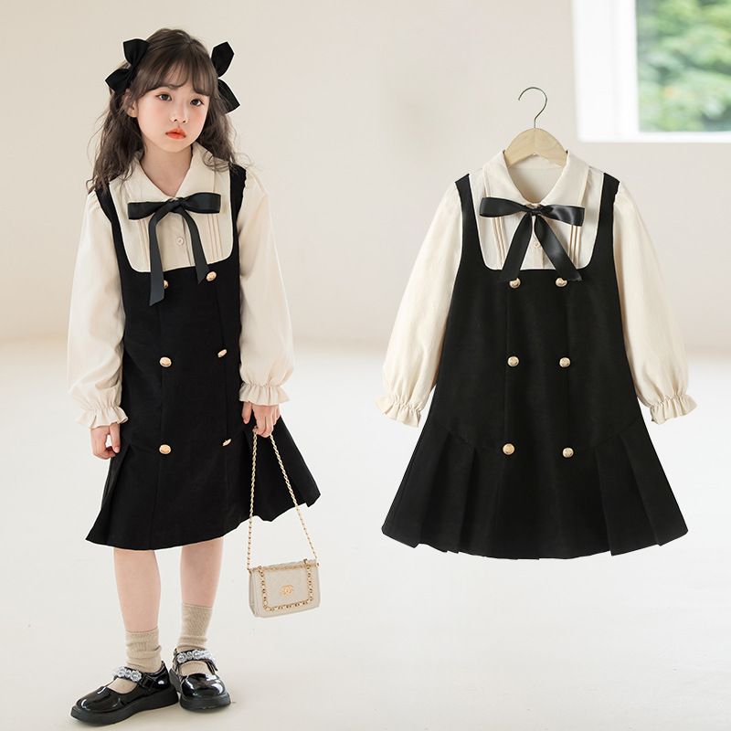Preppy Style Color Block 2 In 1 Polyester Girls Dresses