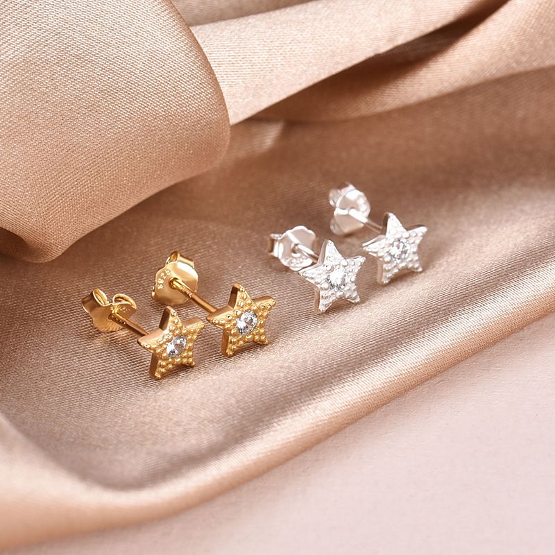 1 Pair Cute Star Plating Inlay Sterling Silver Zircon Ear Studs