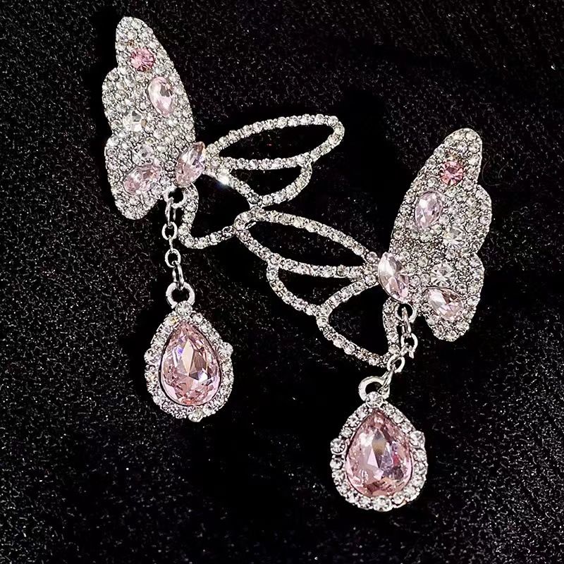 1 Pair Elegant Butterfly Plating Rhinestone Drop Earrings