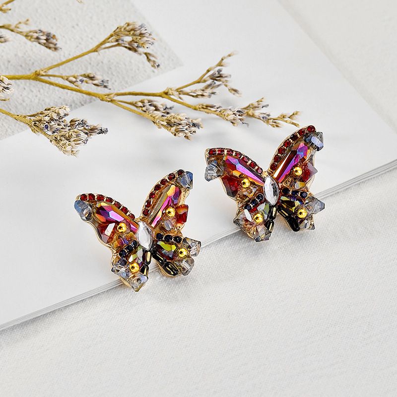 1 Pair Vintage Style Lady Insect Butterfly Inlay Alloy Rhinestones Ear Studs
