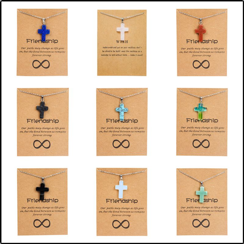 Simple Style Cross Stainless Steel Natural Stone Titanium Steel Plating Pendant Necklace