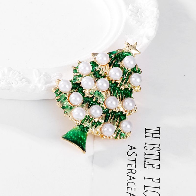 Cute Christmas Tree Alloy Inlay Artificial Pearls Unisex Brooches