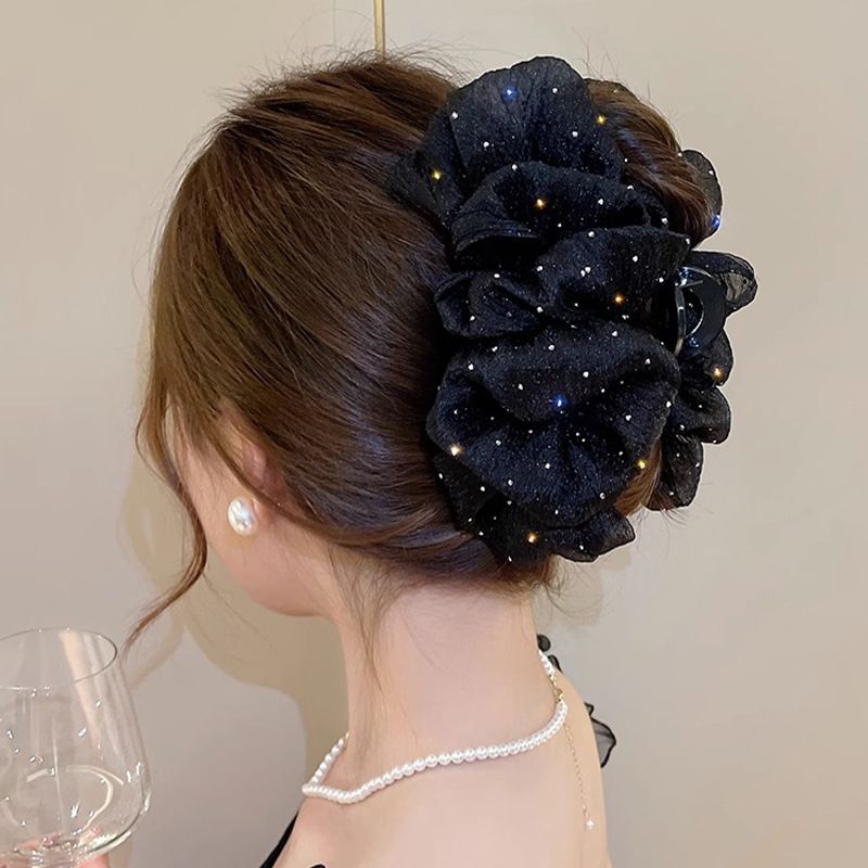 Elegant Korean Style Solid Color Bow Knot Rhinestone Gauze Hair Clip