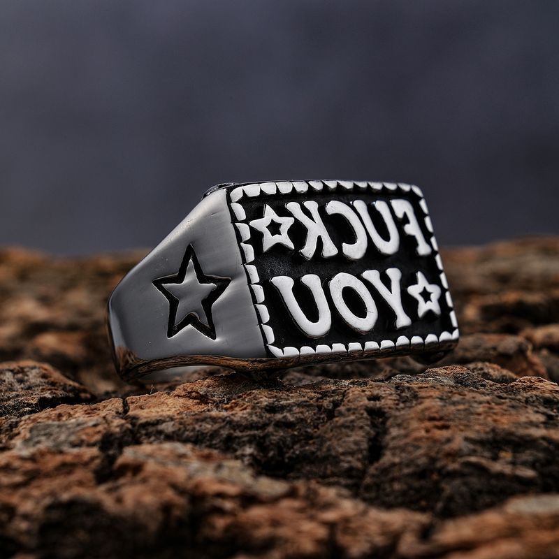 Punk Letter Star 304 Stainless Steel Men'S Wide Band Rings