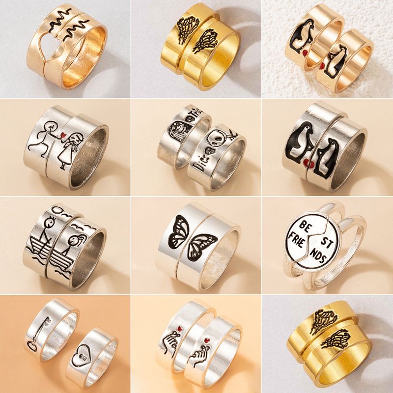 Personality Jewelry Cartoon Love Couple Ring Geometric Letter Ring Set