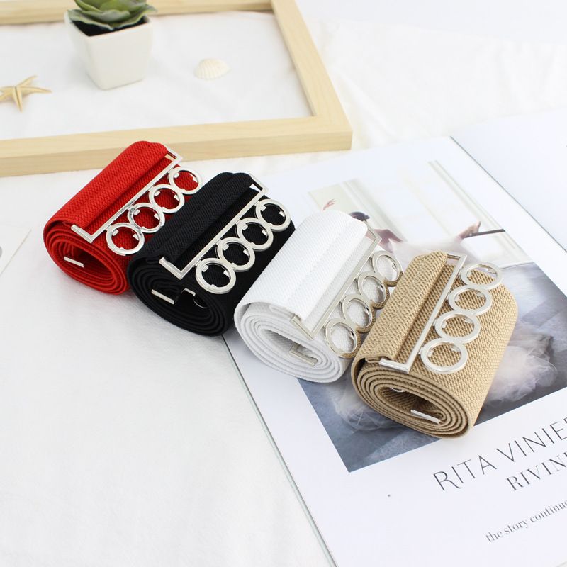 Simple Style Solid Color Alloy Elastic Band Women's Woven Belts