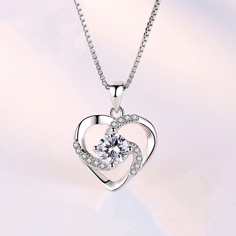 Simple Style Heart Shape Sterling Silver Inlay Artificial Gemstones Pendant Necklace