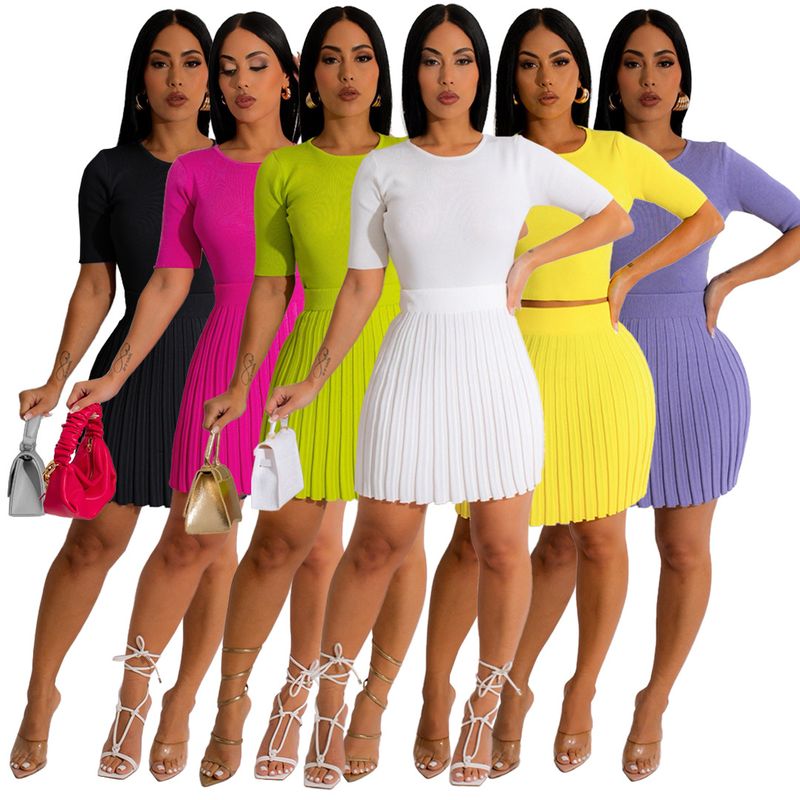 Women's Casual Solid Color Polyester Skirt Sets