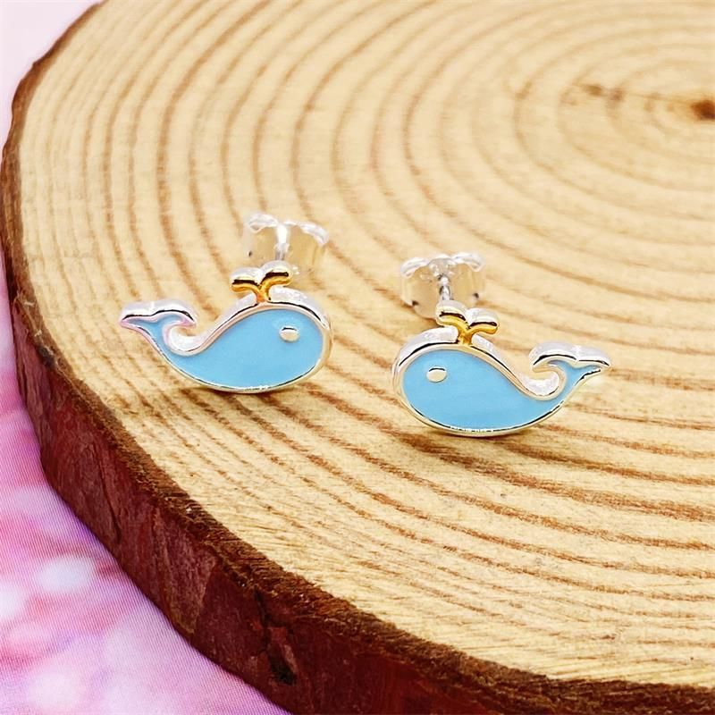 1 Pair Cute Whale Epoxy Sterling Silver Ear Studs